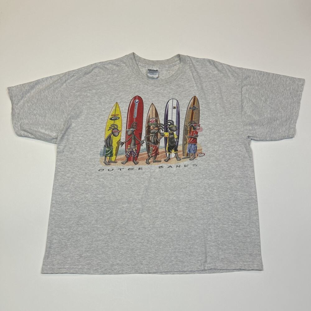 Vintage Y2K Outer Banks Graphic T-Shirt | Gildan Ultra Cotton XXL | Gray Heavy